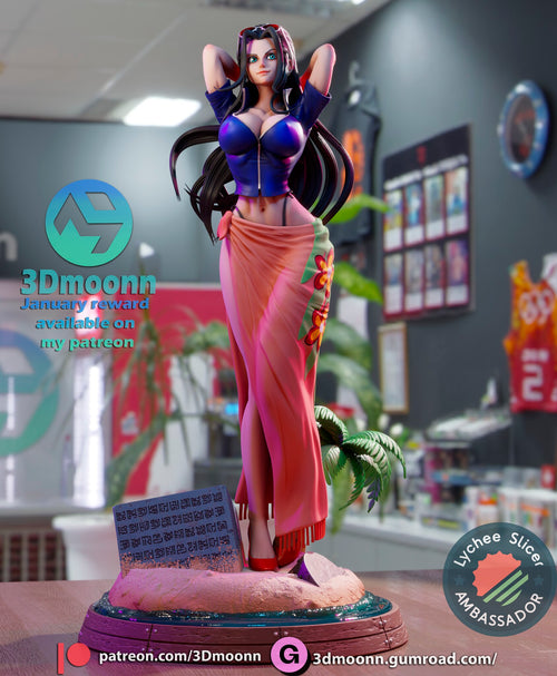 Sculptor's render (kit ships unpainted): front view from her right, with the carved glyphs on the stone block facing the camera