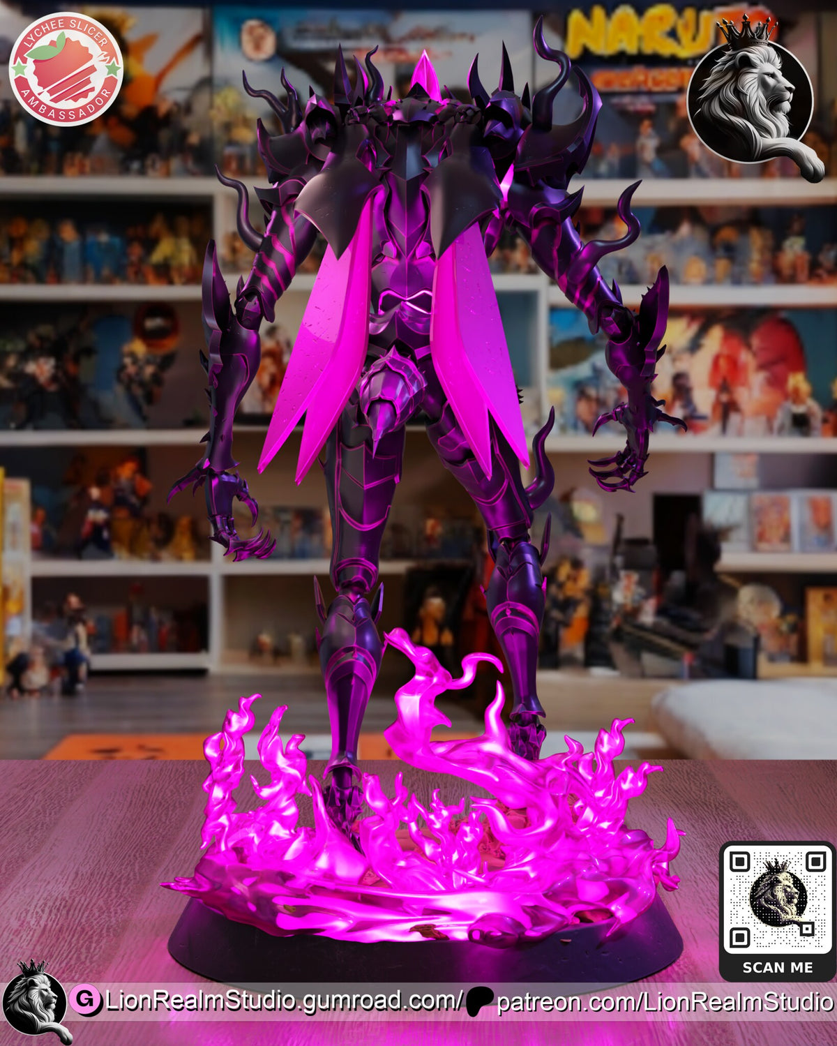 Sculptor's render (kit ships unpainted): rear view of the four pink wings, the spiked abdomen and the back of the flame ring