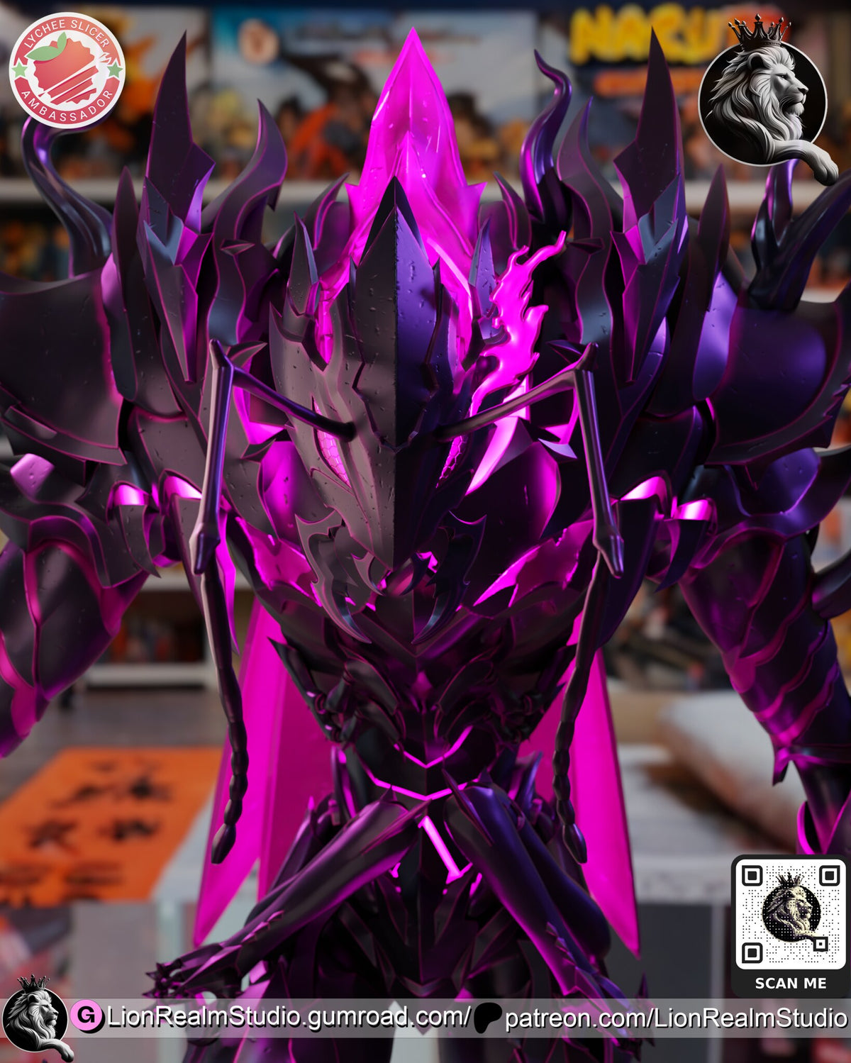 Sculptor's render (kit ships unpainted): close-up of the split insect mask, the glowing eye and the crystal crest