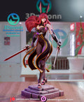 Sculptor's render of the painted design (kit ships unpainted): front view of the full figure on the stepped stone base with a sword in each hand