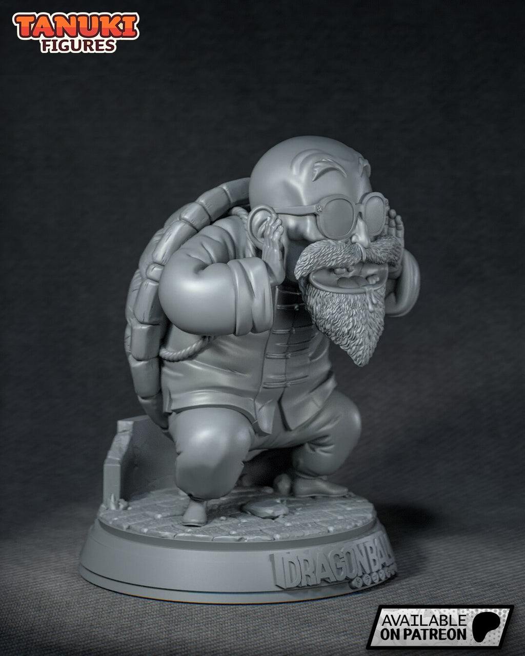 Sculptor's render (kit ships unpainted): gray primer side view showing the forward lean and the shell on his back