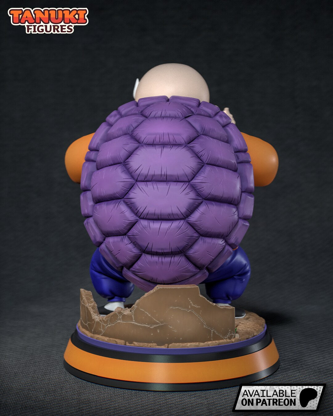 Sculptor's render (kit ships unpainted): back view of the purple turtle shell above the broken stone wall