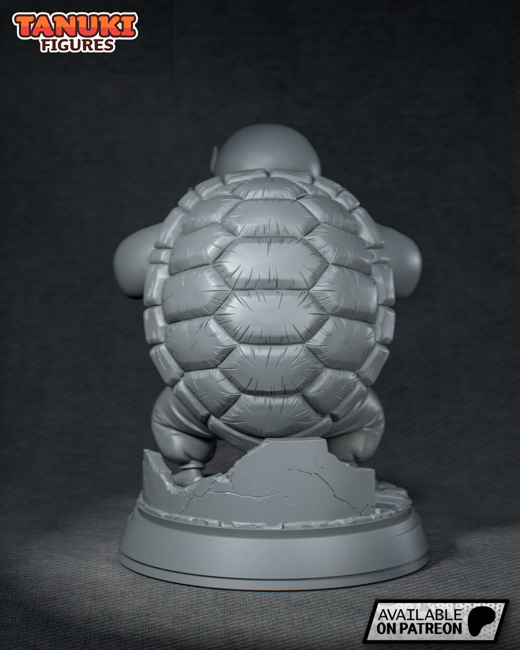 Sculptor's render (kit ships unpainted): gray primer back view of the sculpted shell plates and the cracked wall
