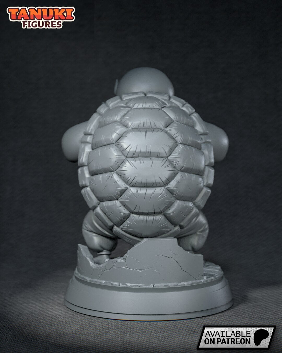 Sculptor's render (kit ships unpainted): gray primer back view of the sculpted shell plates and the cracked wall