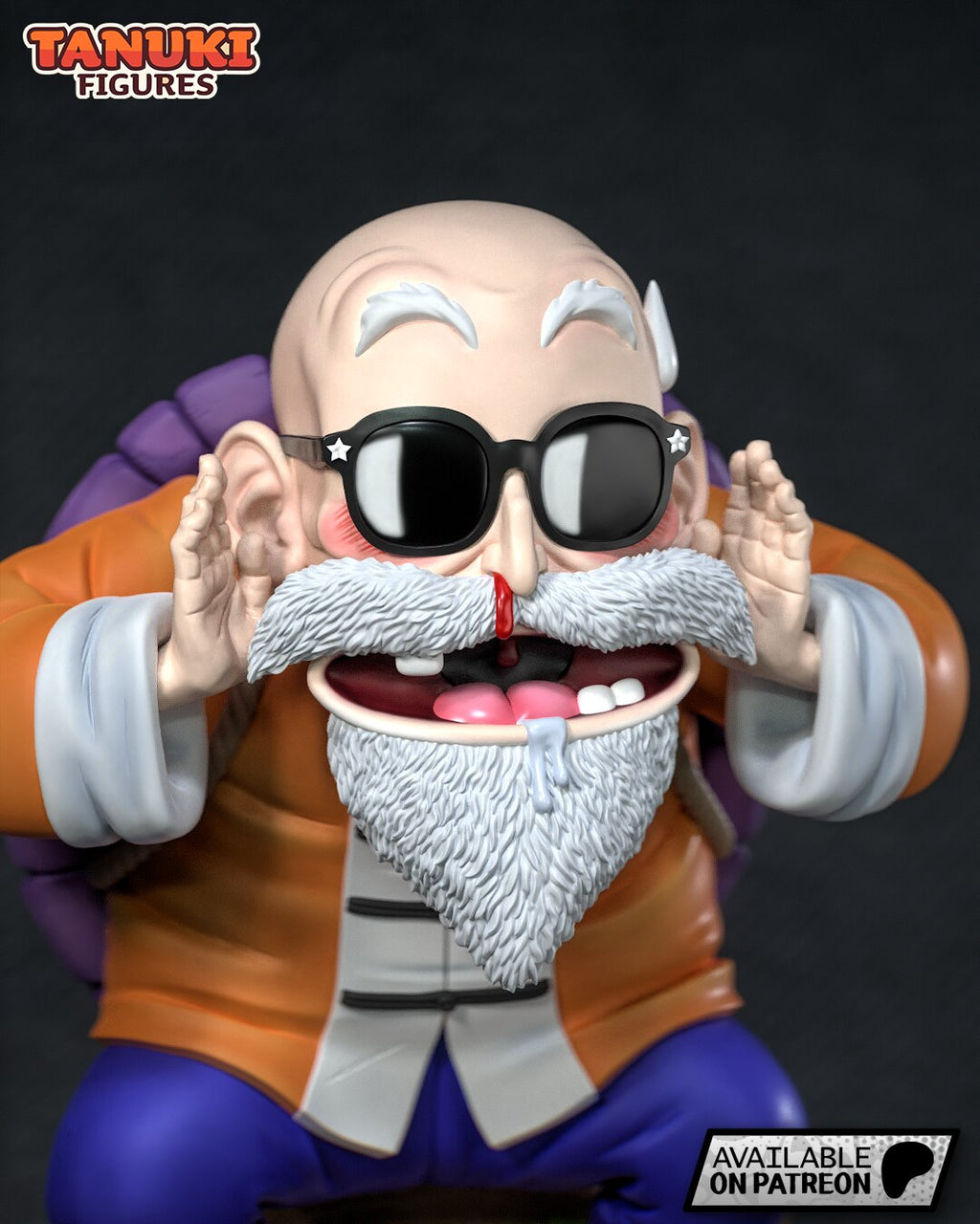 Sculptor's render (kit ships unpainted): close-up of the face with star-cornered sunglasses, white beard and wide grin