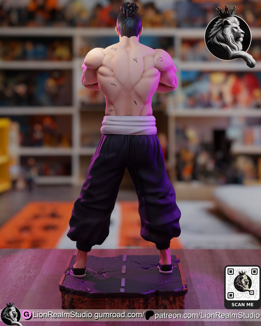 Sculptor's render (kit ships unpainted): rear view of the broad back, the topknot and the waist band