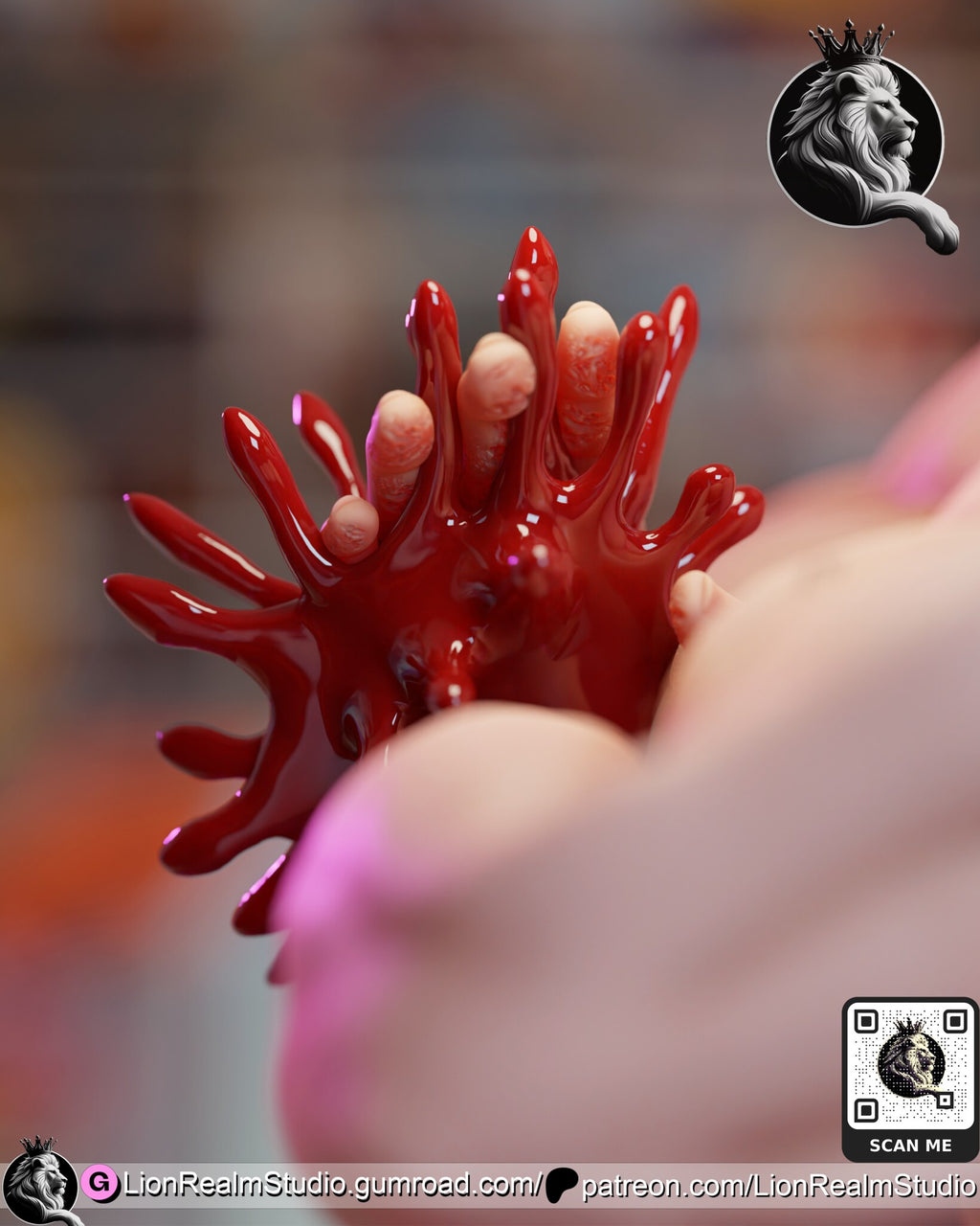 Sculptor's render (kit ships unpainted): close-up of the blood tendrils bursting around the fingertips