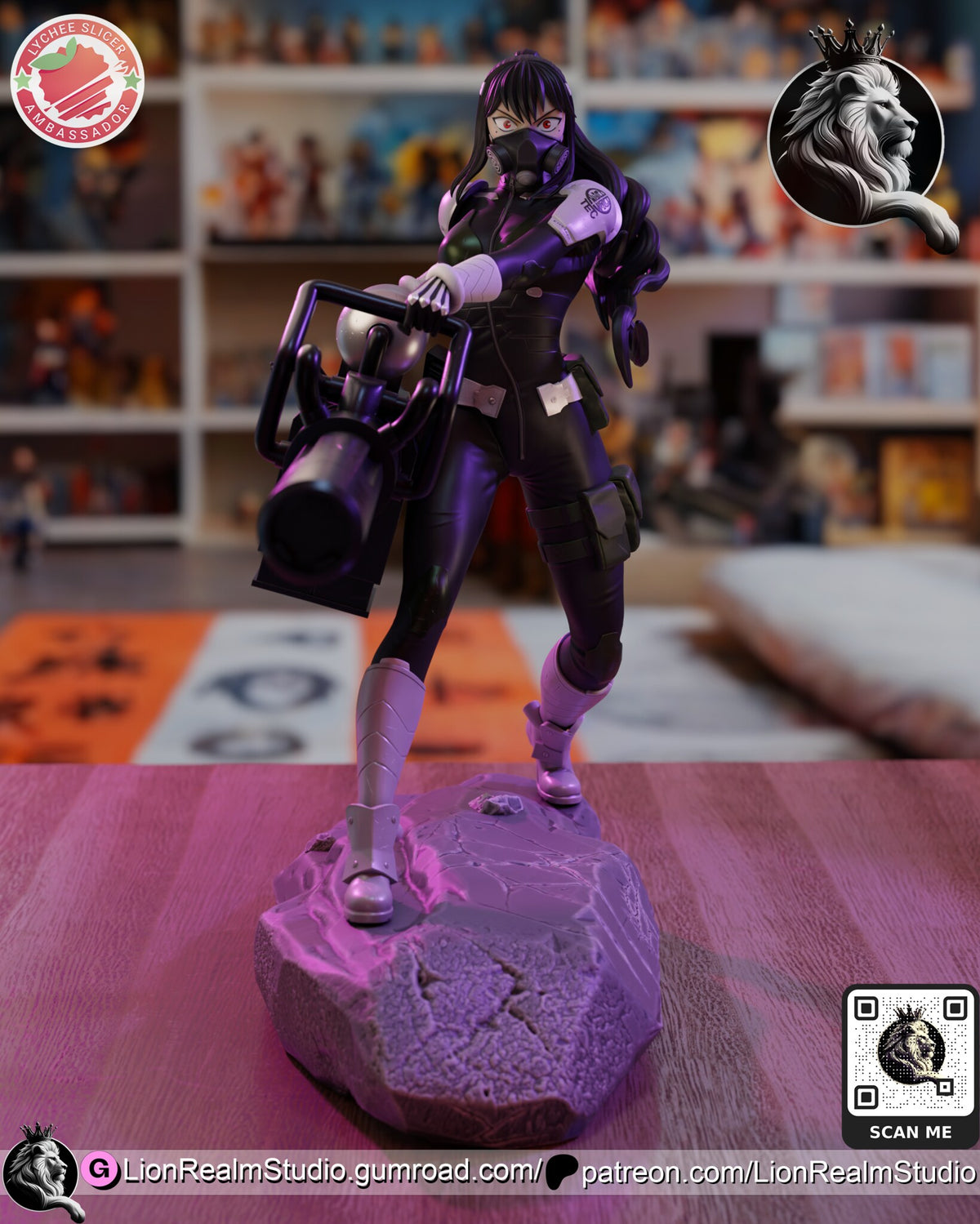 Sculptor's render (kit ships unpainted): the same front view with the black respirator mask head