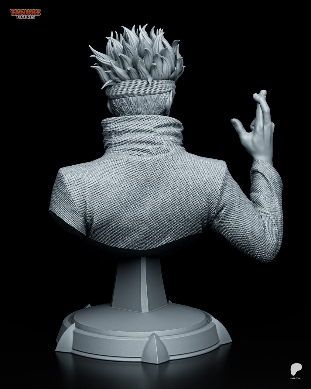 Sculptor's render (kit ships unpainted): rear view of the bust, the post and the buttressed round plinth