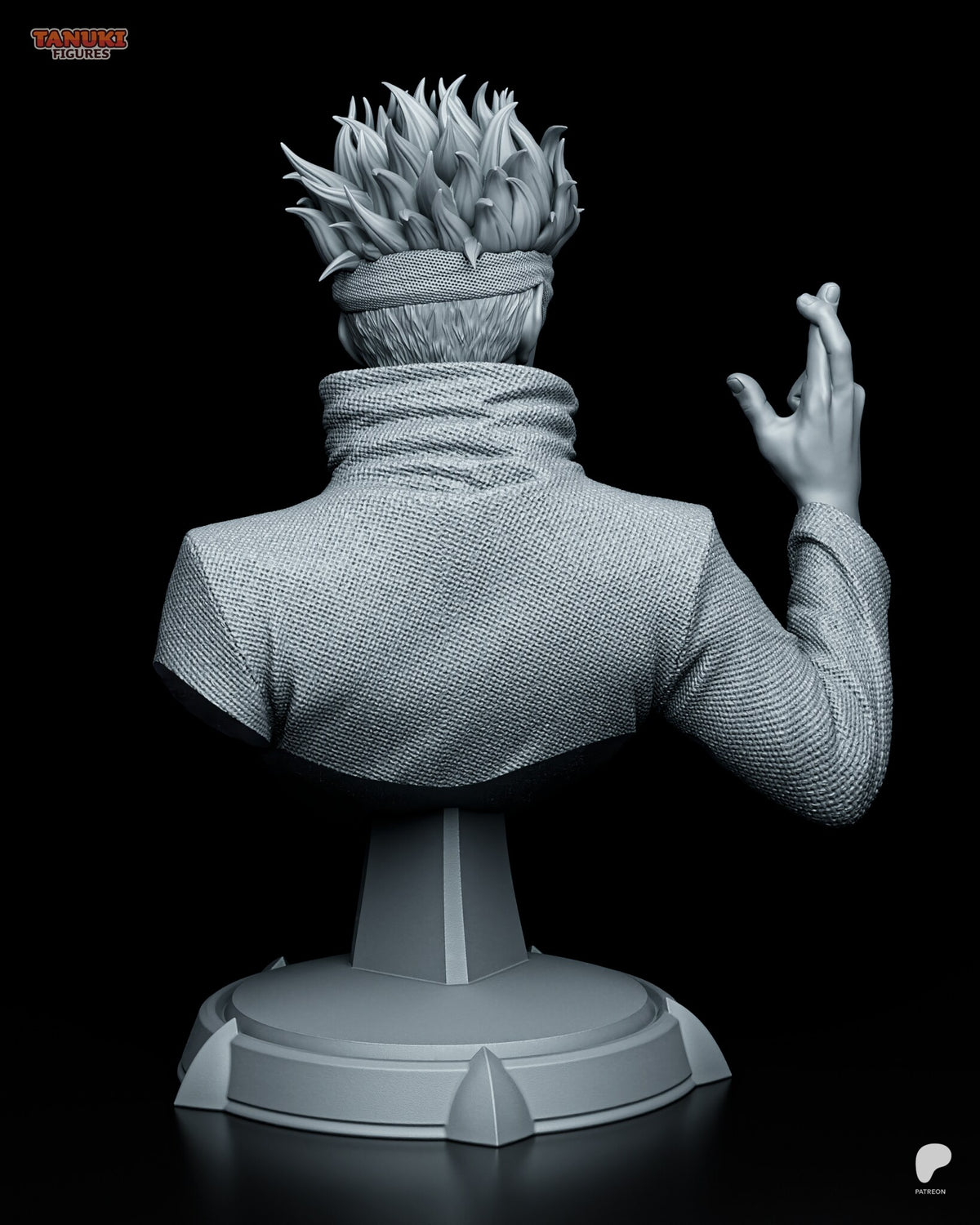 Sculptor's render (kit ships unpainted): rear view of the bust, the post and the buttressed round plinth