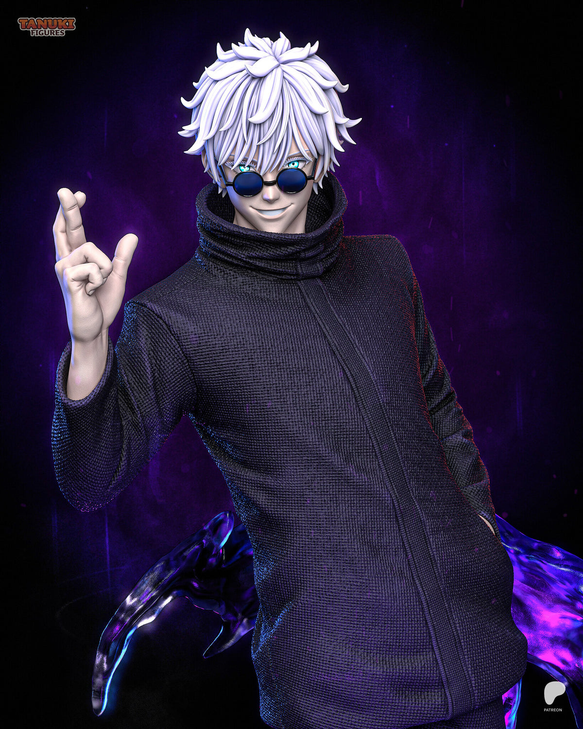 Sculptor's render (kit ships unpainted): the alternate head with the white hair worn down and round dark sunglasses