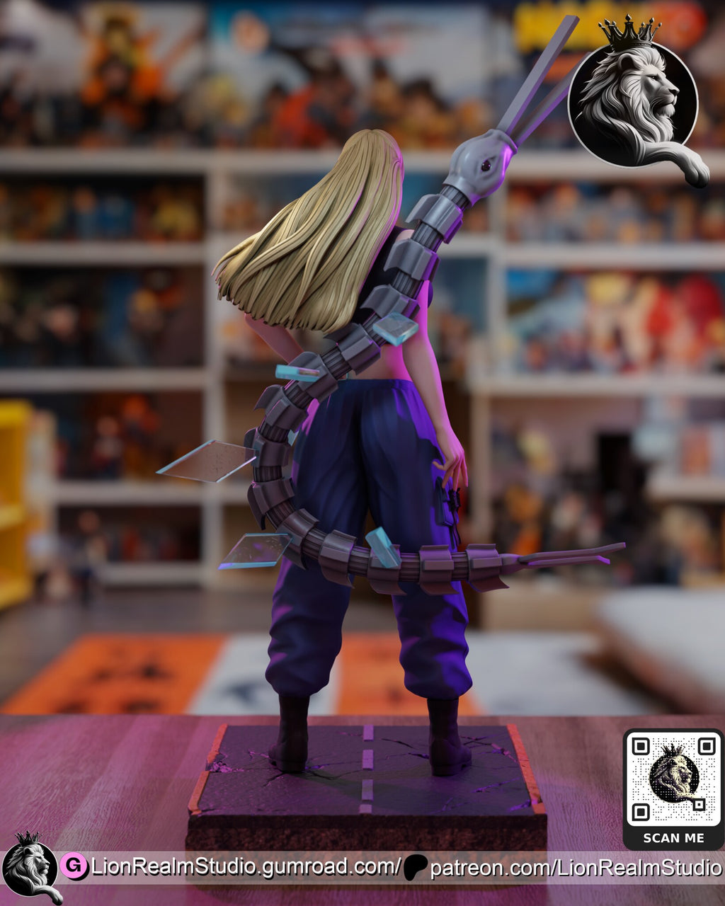 Sculptor's render (kit ships unpainted): rear view showing the serpent's whole segmented coil from tail to head and her long straight hair