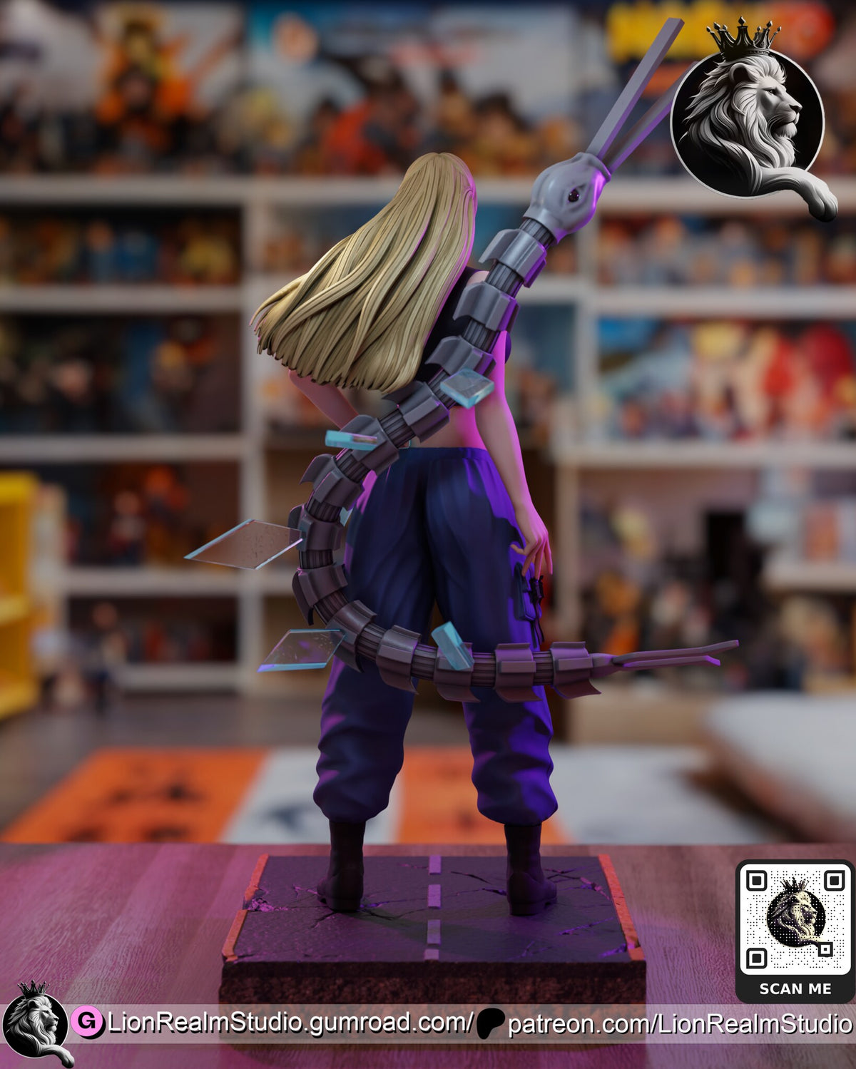 Sculptor's render (kit ships unpainted): rear view showing the serpent's whole segmented coil from tail to head and her long straight hair