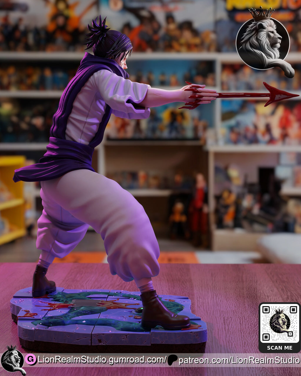 Sculptor's render (kit ships unpainted): view from his right and slightly behind, the arrow reaching past the edge of the base