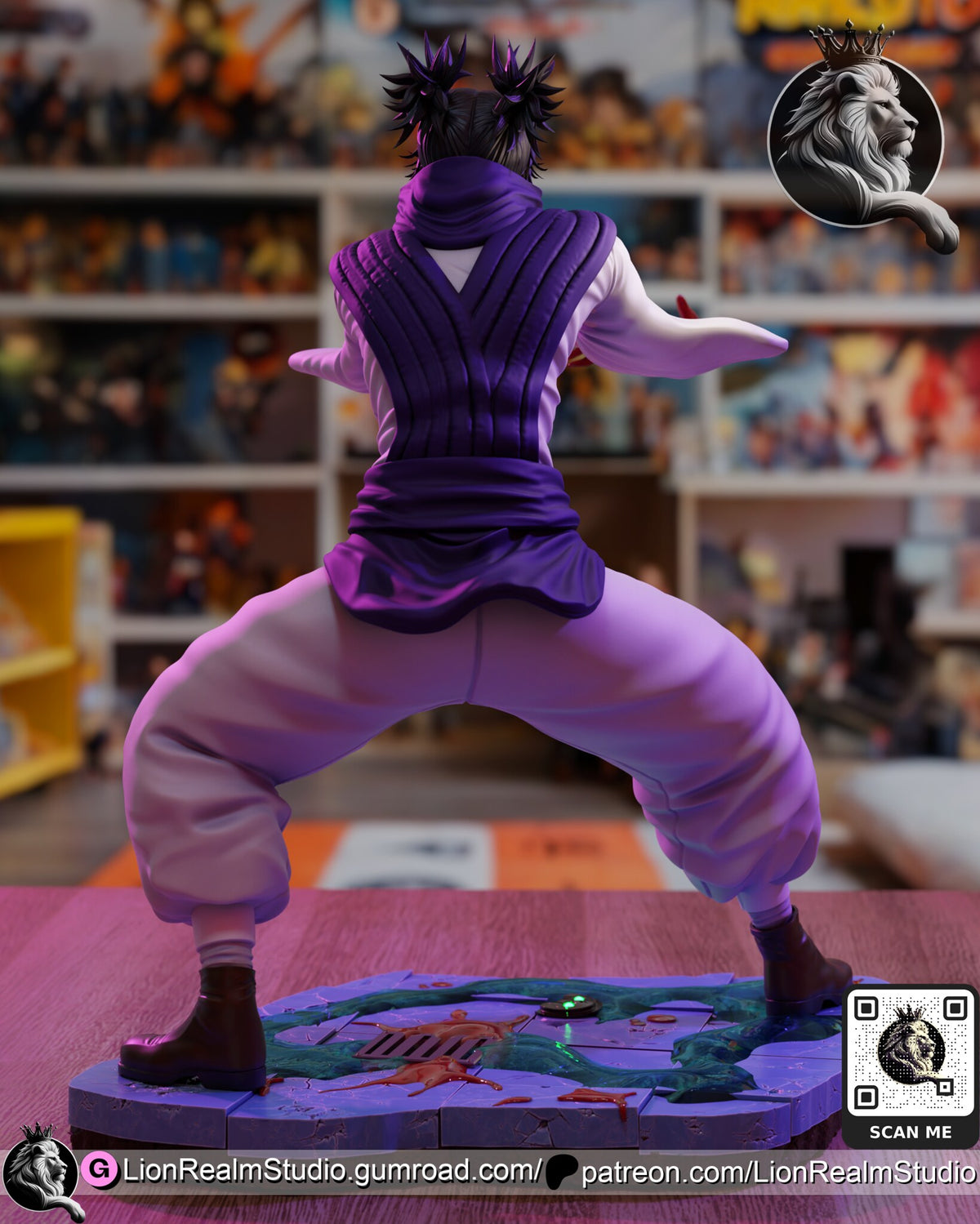 Sculptor's render (kit ships unpainted): rear view of the quilted vest and the two spiky hair tufts