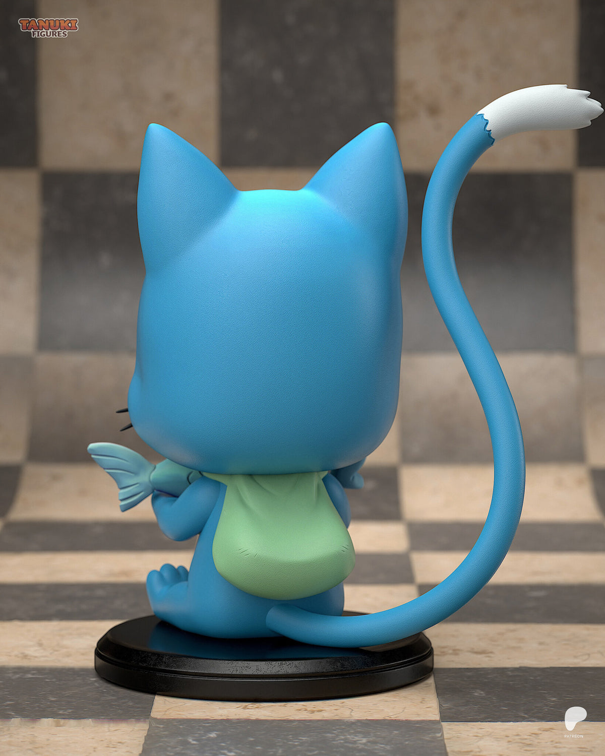 Sculptor's render (kit ships unpainted): rear view showing the backpack straps and the tail rising from the lower back