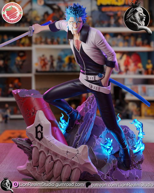 Sculptor's render (kit ships unpainted): closer front view of the grinning head, open white jacket and studded belts