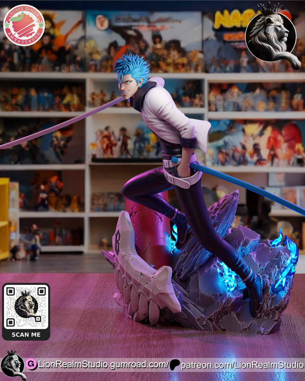 Sculptor's render (kit ships unpainted): side view showing the forward lean of the stance and the level sword