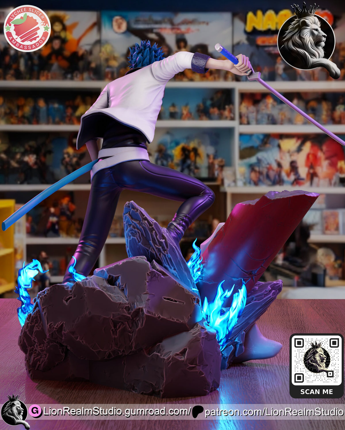 Sculptor's render (kit ships unpainted): rear view of the rubble base, the white jacket and the outstretched sword arm