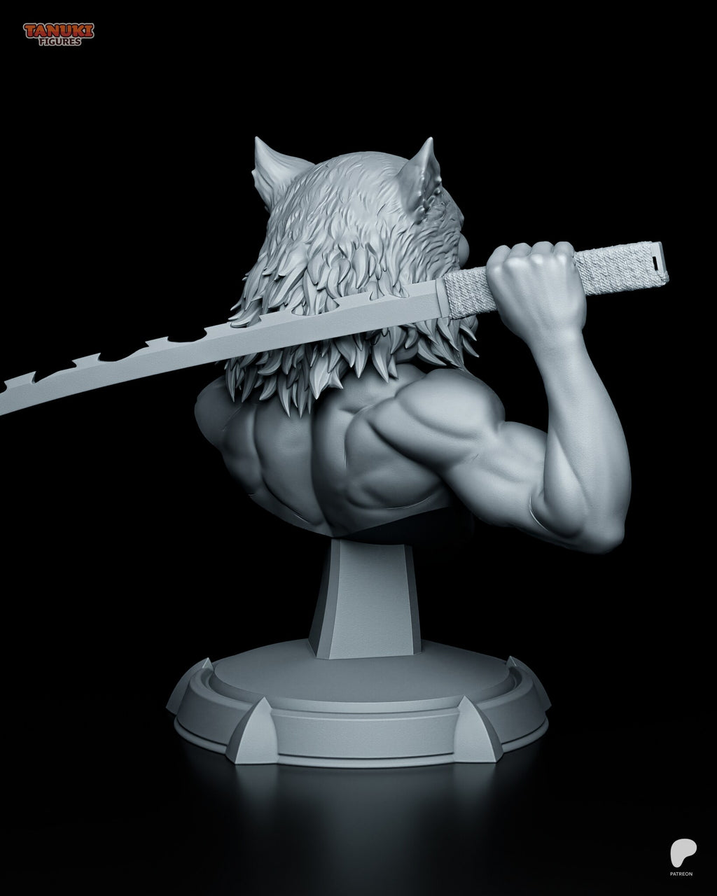 Sculptor's render (kit ships unpainted): rear three-quarter view showing the back, the raised arm and the wrapped hilt