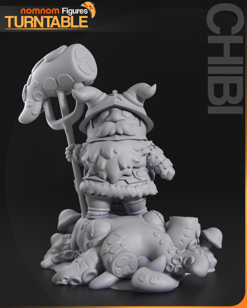 Sculptor's render (kit ships unpainted): gray front view of the bearded warrior on the kraken