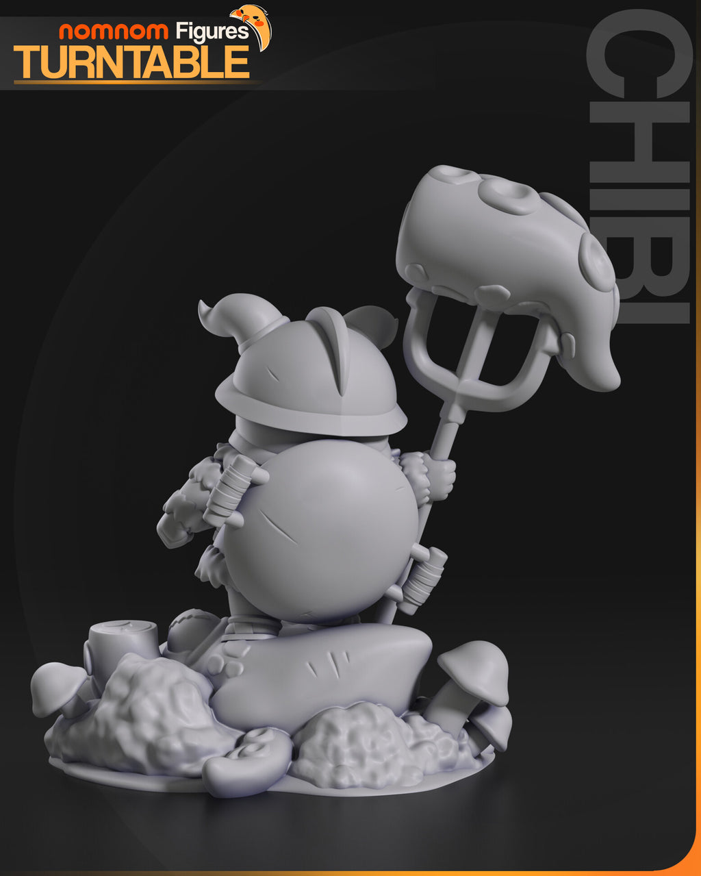 Sculptor's render (kit ships unpainted): gray rear view of the bearded warrior showing the round pot on his back
