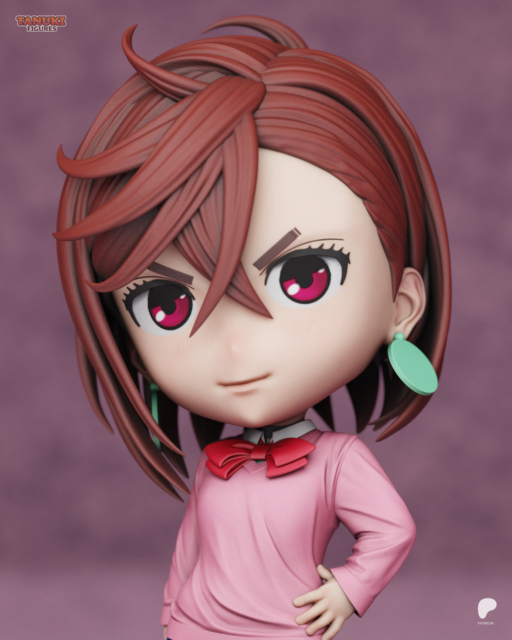 Sculptor's render (kit ships unpainted): close-up of the face with crimson eyes, lowered brows and a confident smirk