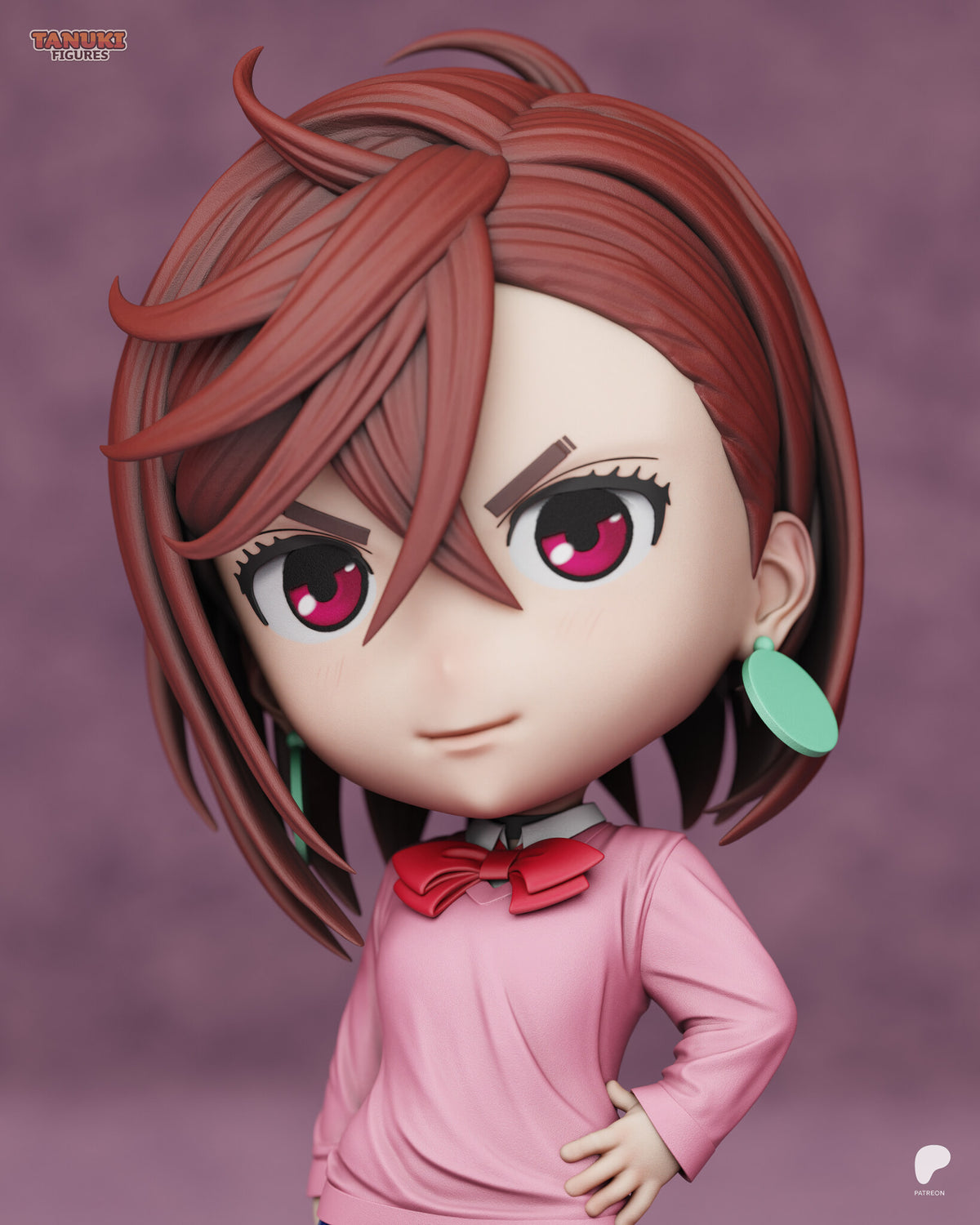 Sculptor's render (kit ships unpainted): close-up of the face with crimson eyes, lowered brows and a confident smirk