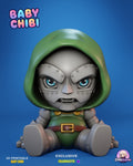 Sculptor's render of the painted design (kit ships unpainted): front view of the seated iron mask figure in a green hood with armored arms and boots