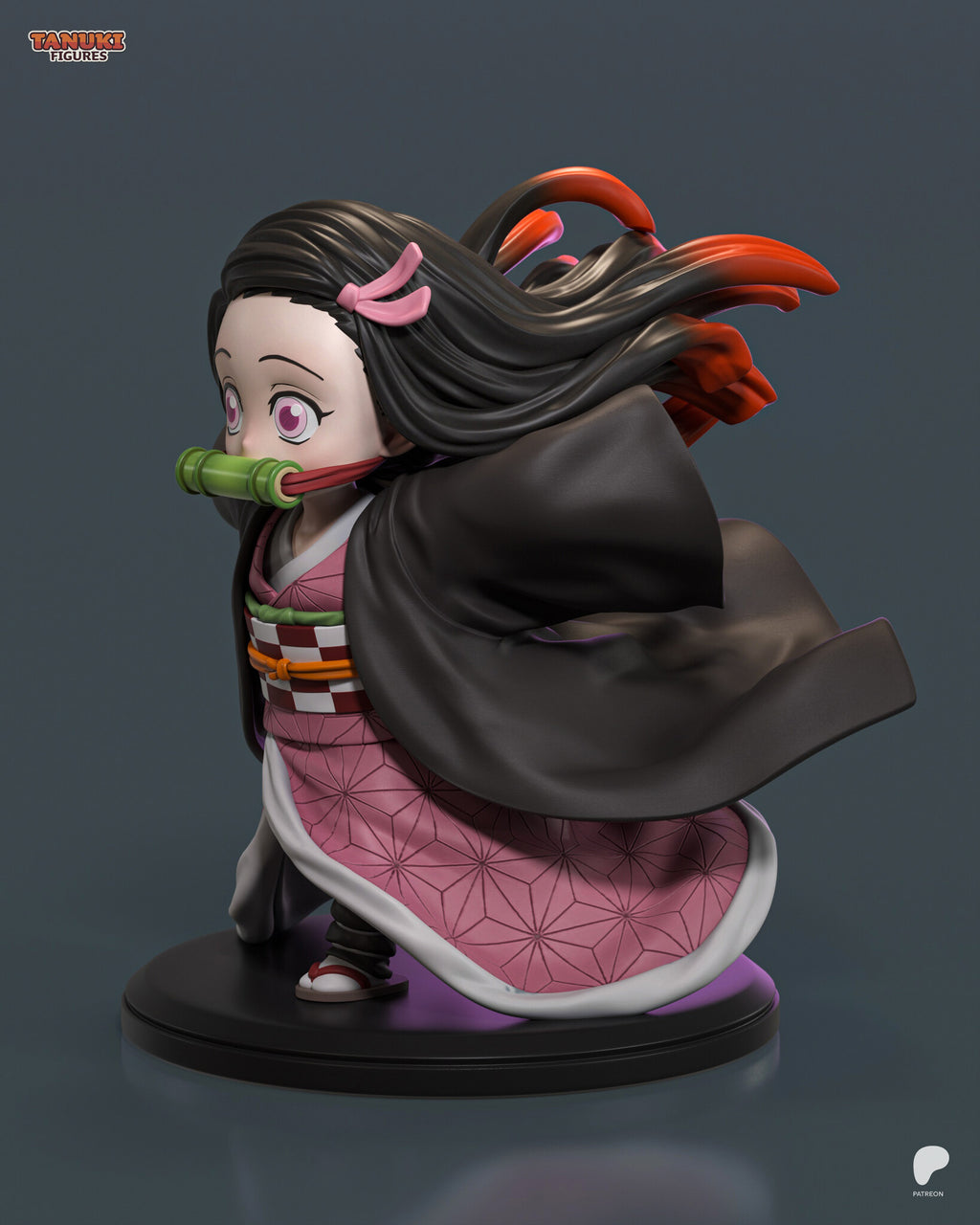 Sculptor's render (kit ships unpainted): three-quarter view from the other side, the jacket sweeping out behind her