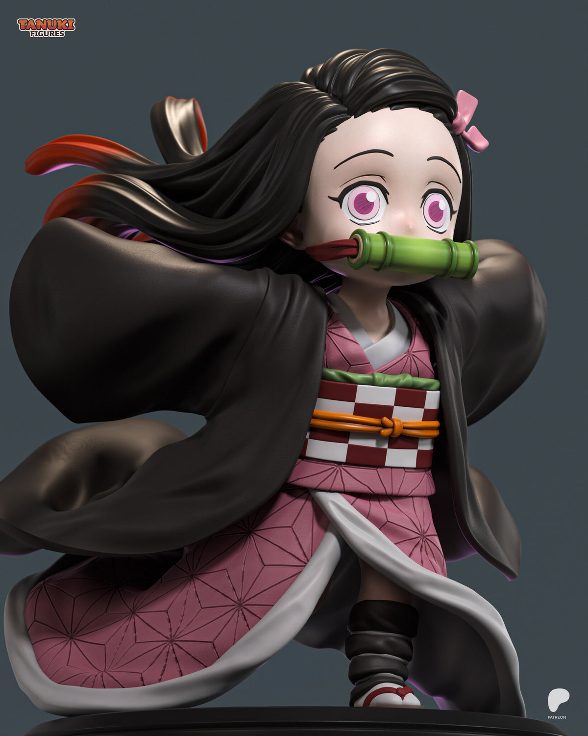 Sculptor's render (kit ships unpainted): closer three-quarter view from head to feet, showing the star-lattice pattern on the kimono