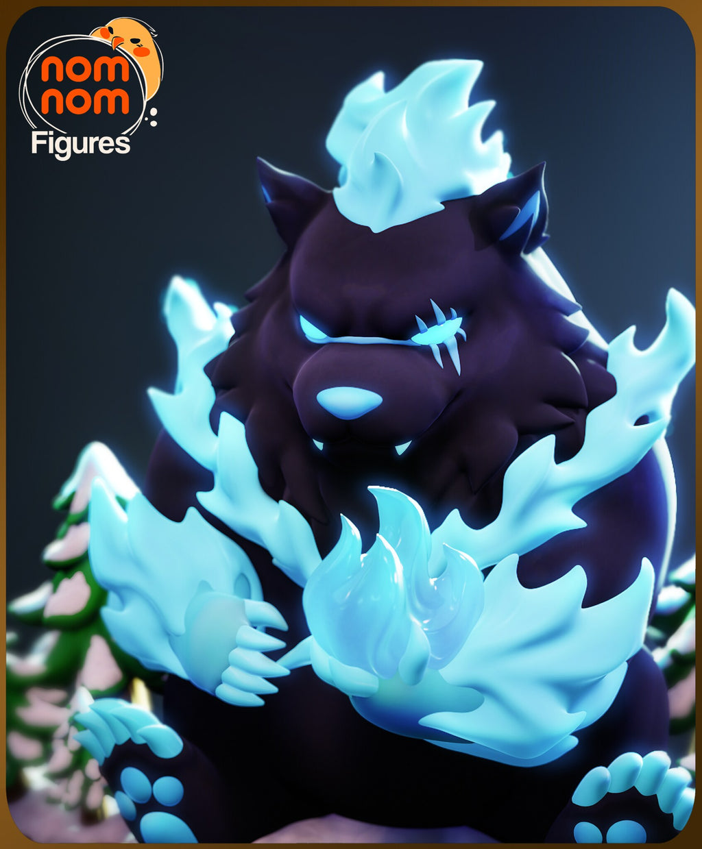 Sculptor's render (kit ships unpainted): close-up of the scowling face, the glowing claw scars and the ball of blue fire in his paws