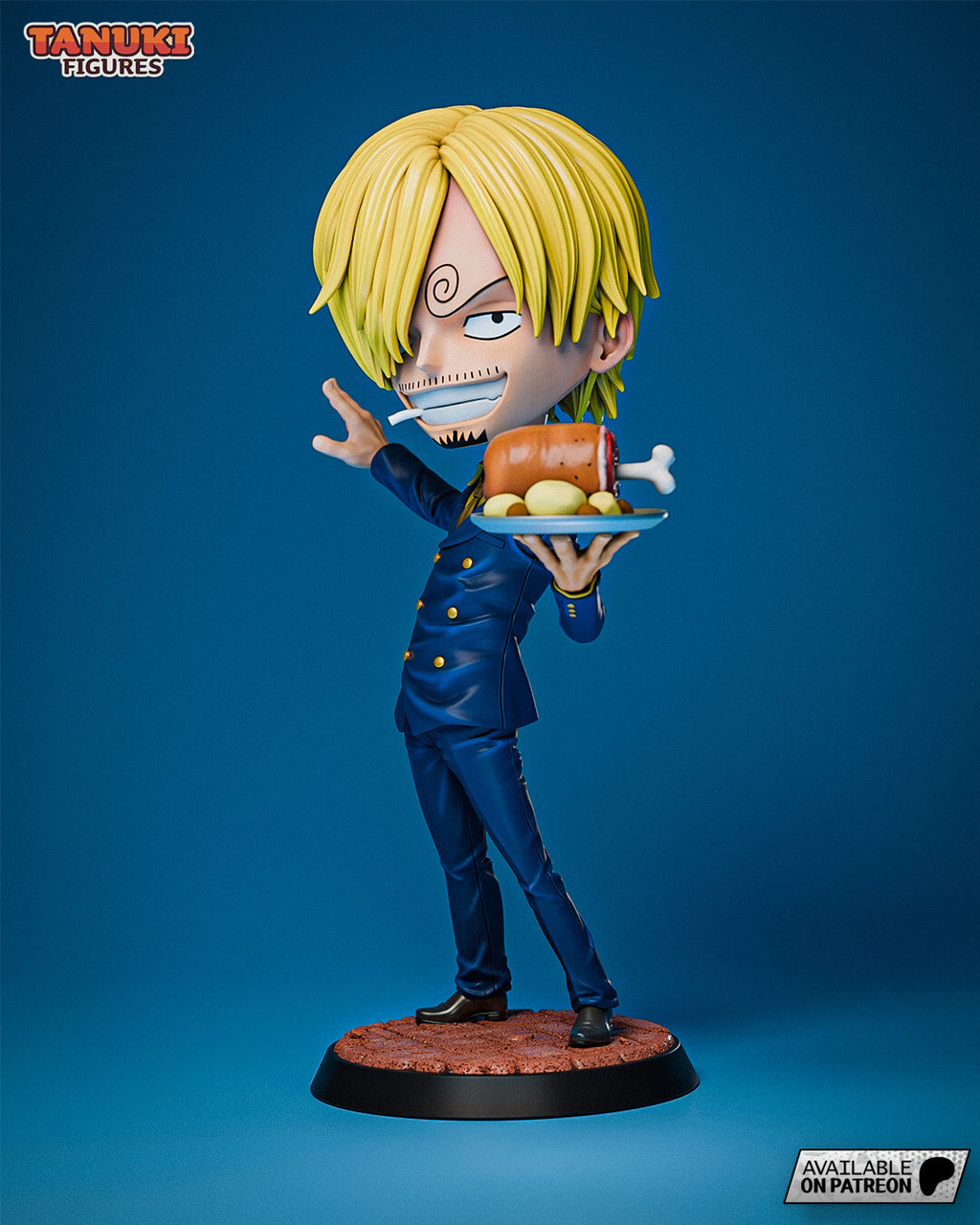 Sculptor's render (kit ships unpainted): view from his left side with the plate in front of the grinning face