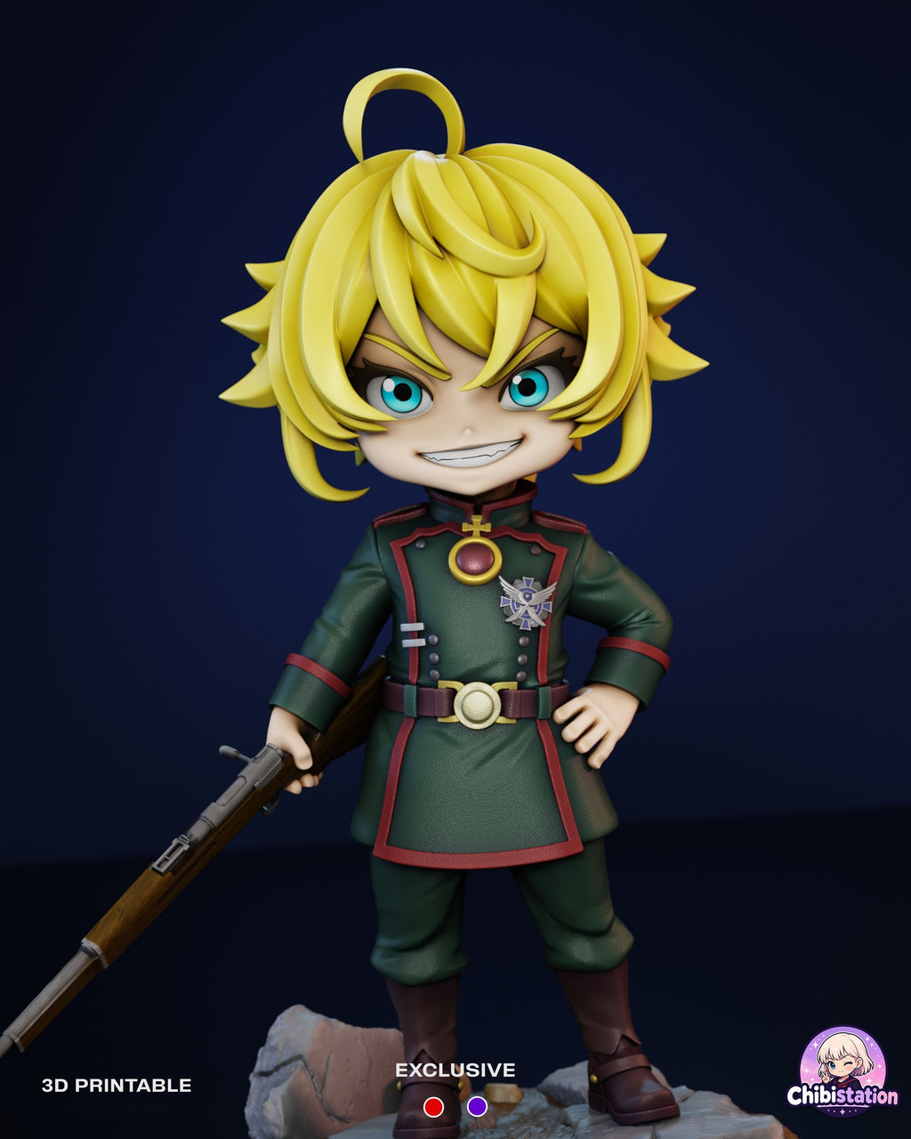 Sculptor's render (kit ships unpainted): closer front view of the whole figure with the brooch, medal and belt buckle on the tunic