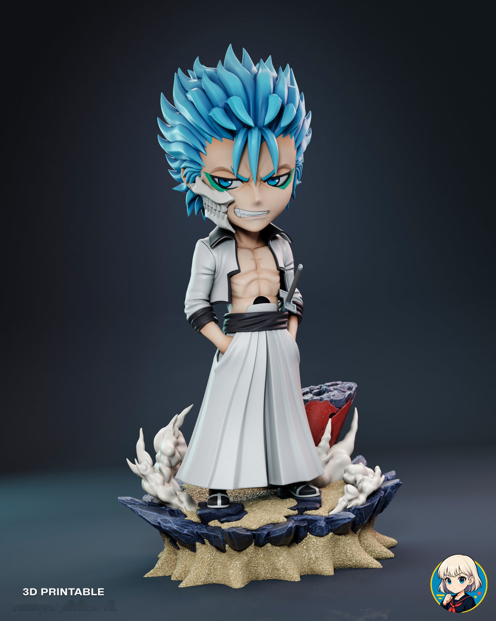 Sculptor's render (kit ships unpainted): front view from just right of center with the bone mask on his cheek and the rock ring