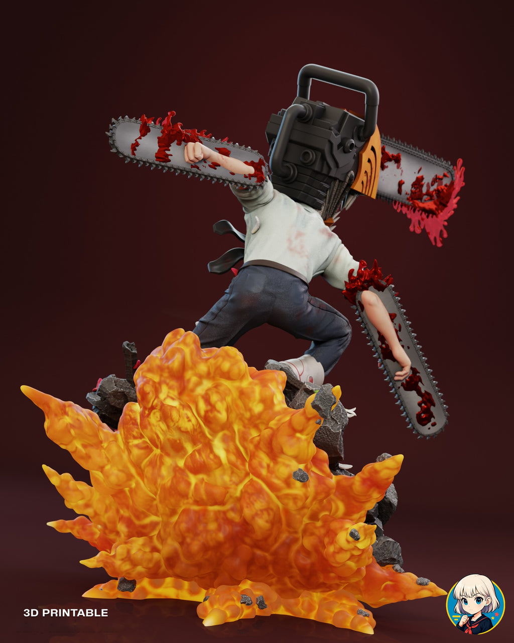 Sculptor's render (kit ships unpainted): back view with the large fireball in front and the engine block of the head facing the camera