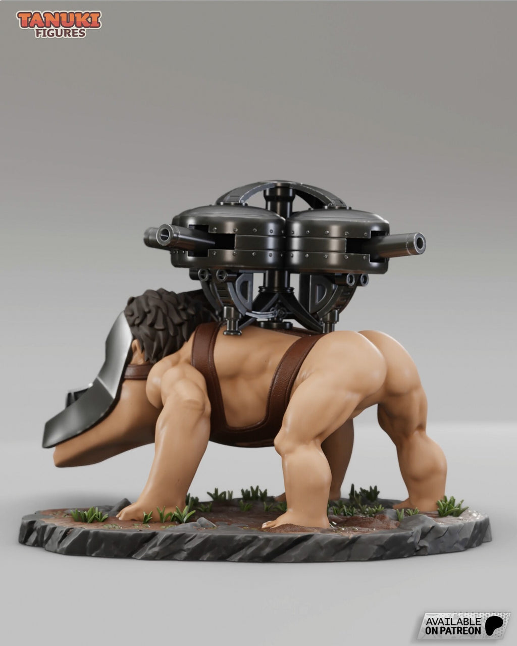 Sculptor's render (kit ships unpainted): rear view from the other side with the turret's arched frame and rear barrel
