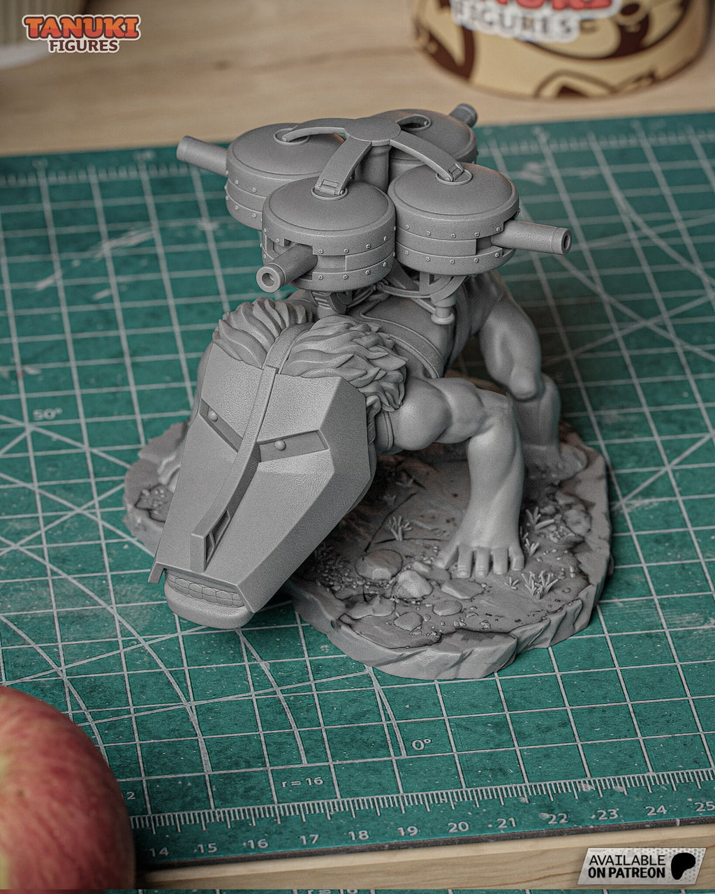 Sculptor's photo of their unpainted test print: assembled gray resin print from the front, on a cutting mat