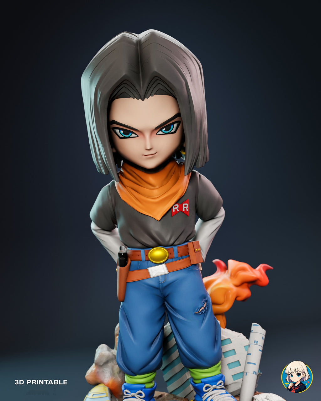 Sculptor's render (kit ships unpainted): closer front view from a little higher, showing the belt pouch and the top of the hair