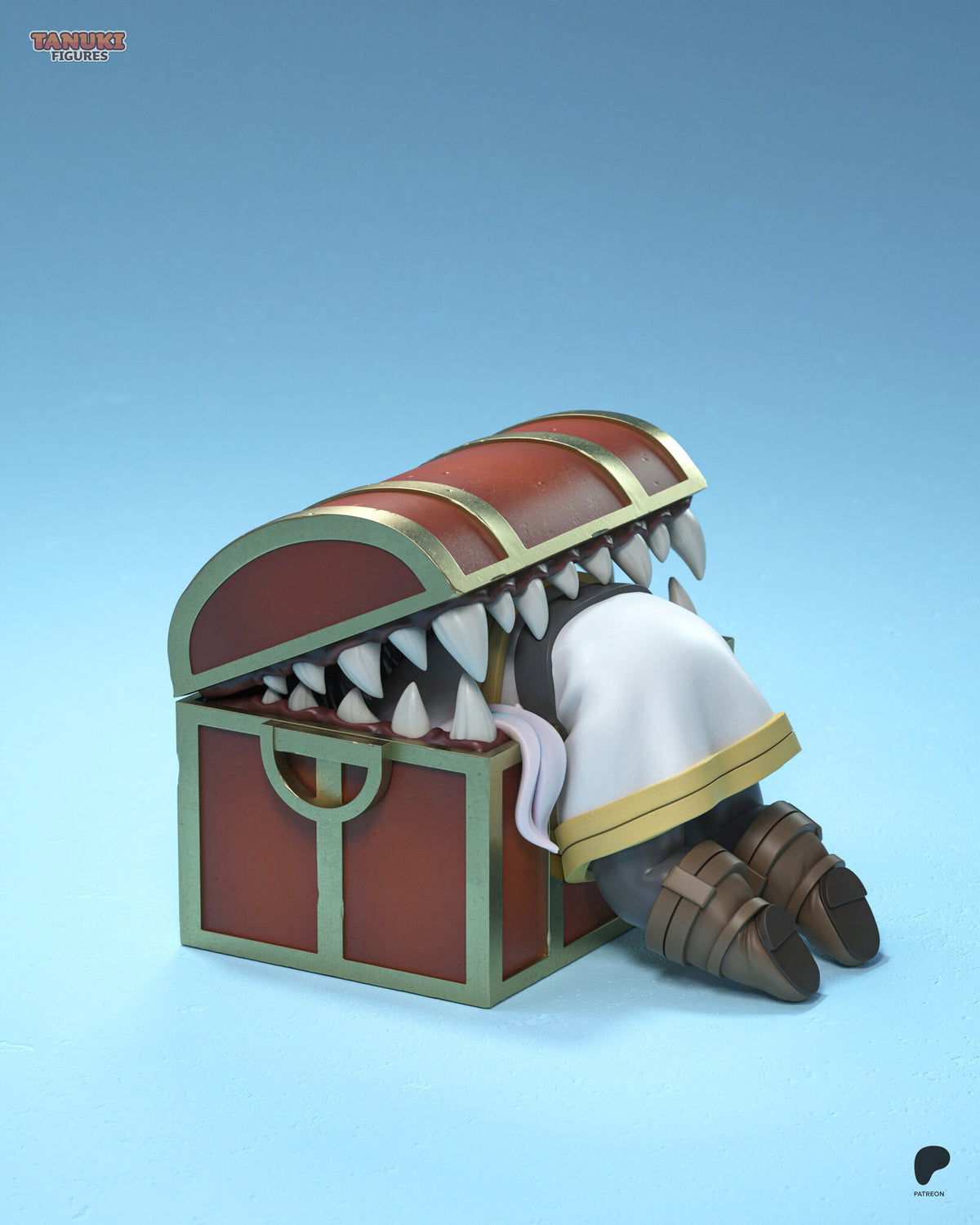 Sculptor's render (kit ships unpainted): side view of the mimic showing its handle and the boots in front