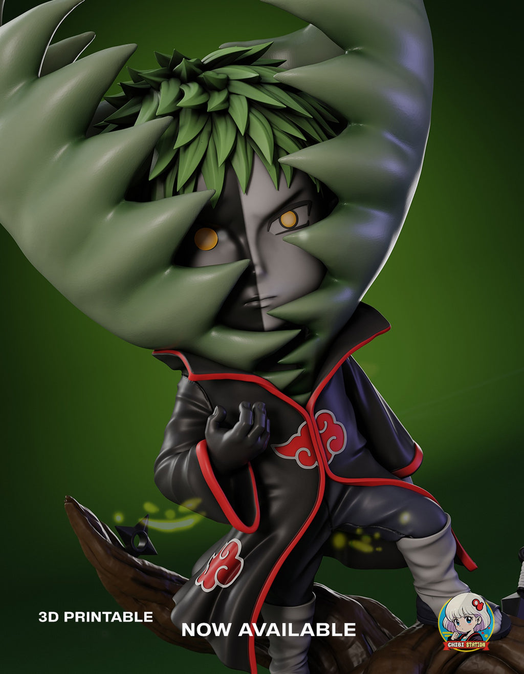 Sculptor's render (kit ships unpainted): low close-up of the two-tone face peering out between the teeth of the leaves, his black hand raised to the cloak