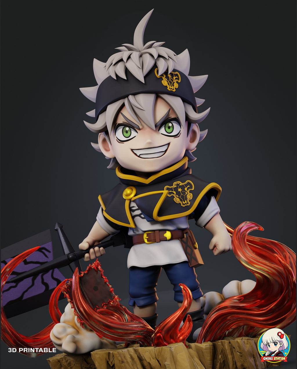Sculptor's render (kit ships unpainted): low front view of the grinning look with the burning book and a flame between his feet in the foreground