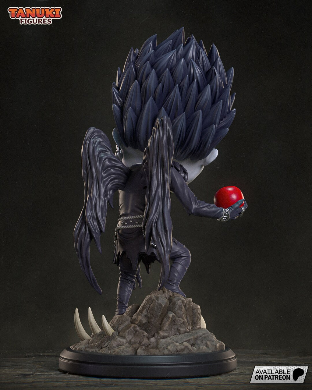 Sculptor's render (kit ships unpainted): rear view of the layered hair spikes, the two ragged wings and the bone spikes on the base