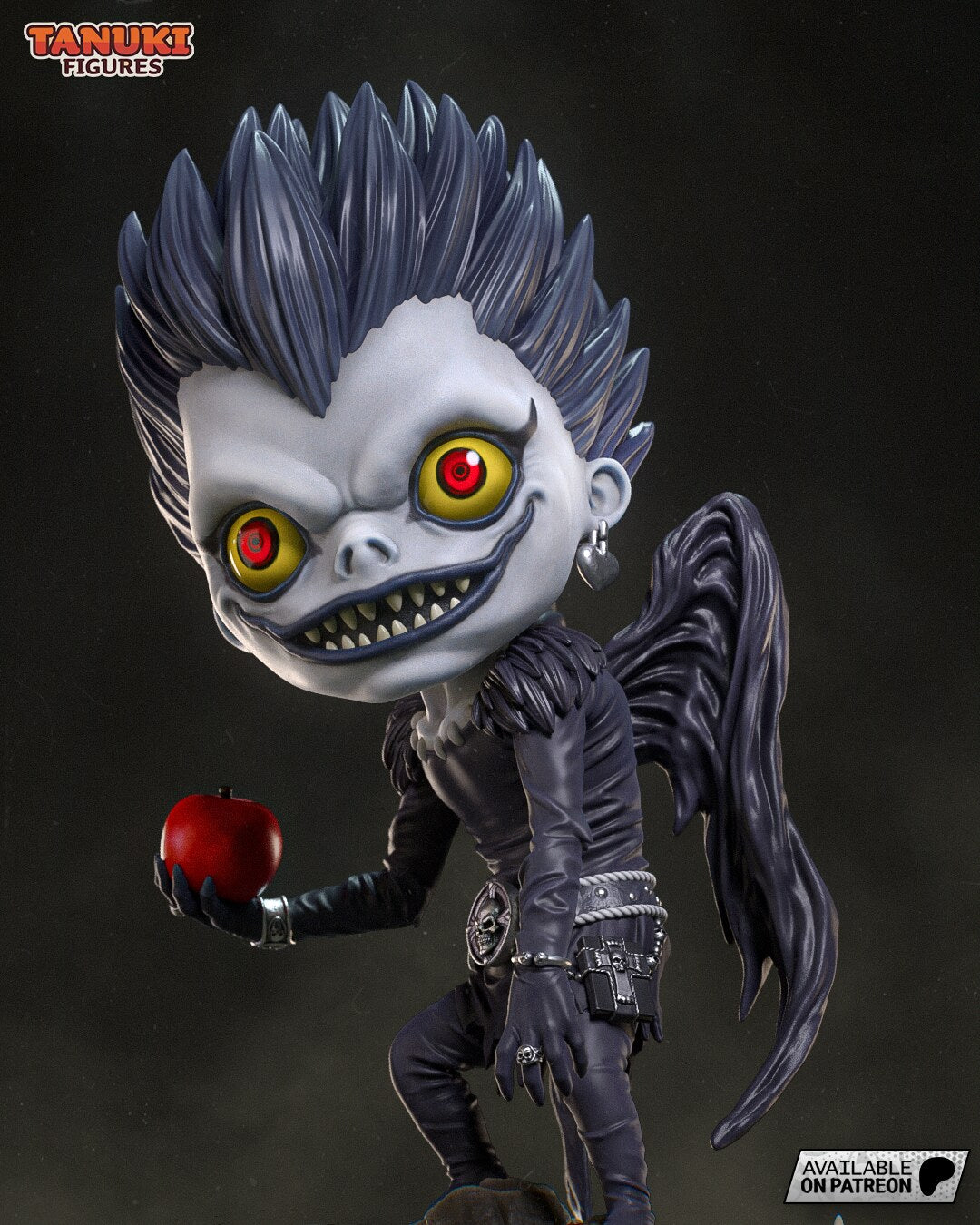 Sculptor's render (kit ships unpainted): closer view of the face with yellow and red eyes, the pointed teeth and the feather collar