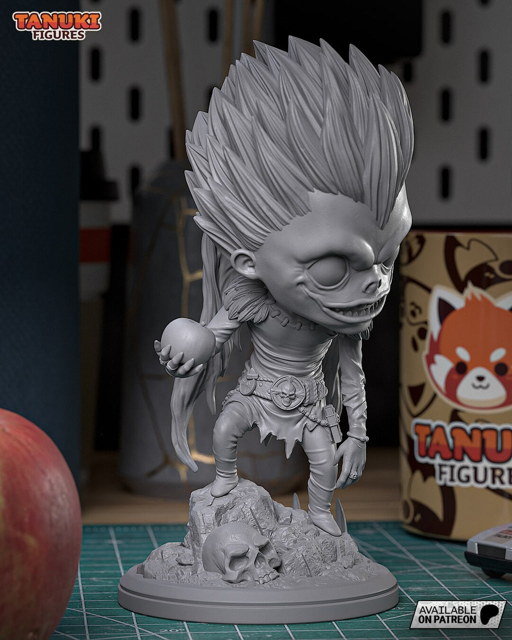 Studio photo of an unpainted gray test print, front view from his right