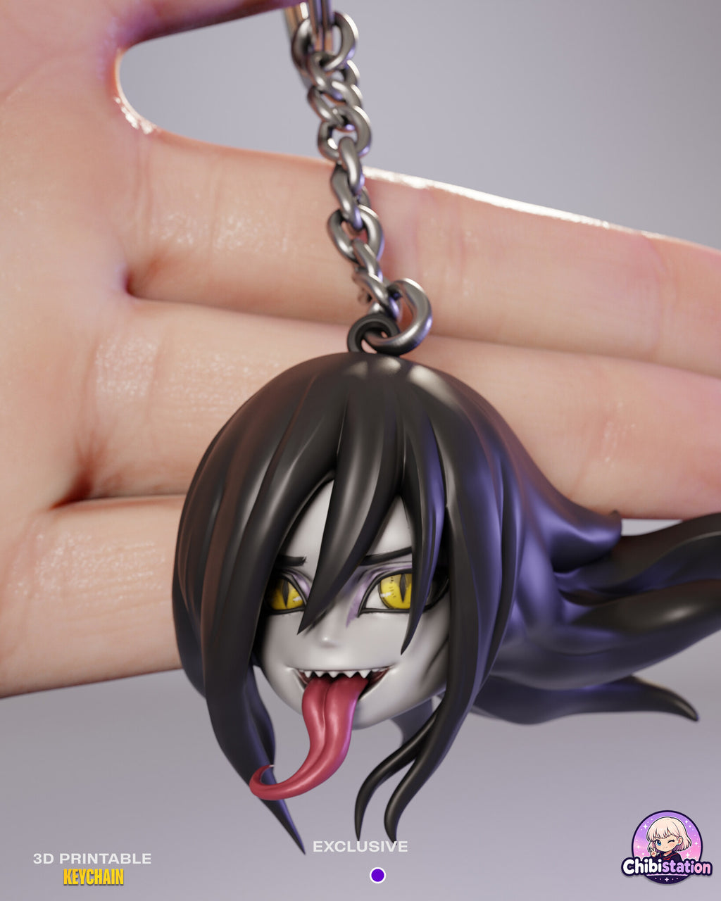 Sculptor's render (kit ships unpainted, rings and chains not included): the snake-eyed sorcerer with long black hair and his tongue hanging out