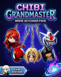 Sculptor's render of the painted design (kit ships unpainted, hardware not included): all five chibi head charms hanging on chains under the studio's pack title card