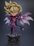 Sculptor's render of the painted design (kit ships unpainted): front view with the bare head and spiky blond hair, lilac wings spread and a violet orb in one open hand, on the gargoyle plinth