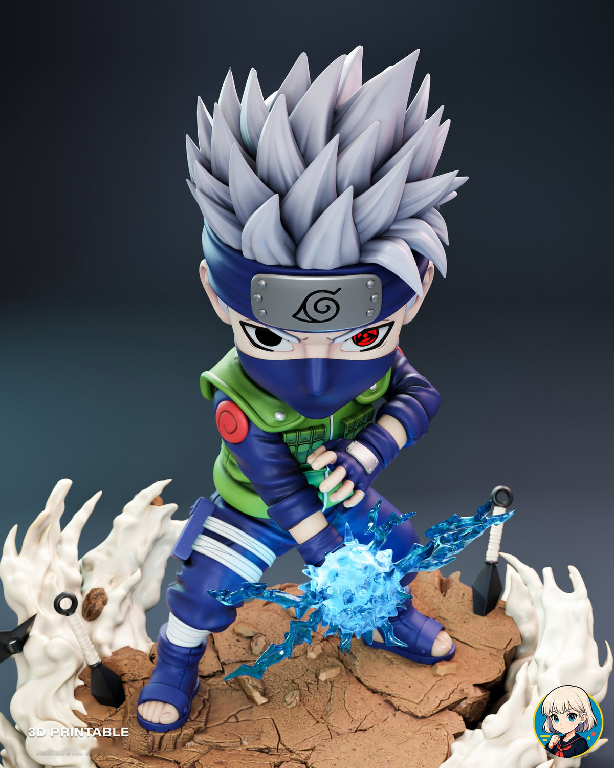 Sculptor's render (kit ships unpainted): high view looking down on the hair spikes and the cracked top of the rock