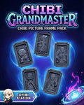 Sculptor's render (kit ships unpainted): all five chibi relief plaques in their frames under the studio's pack title card